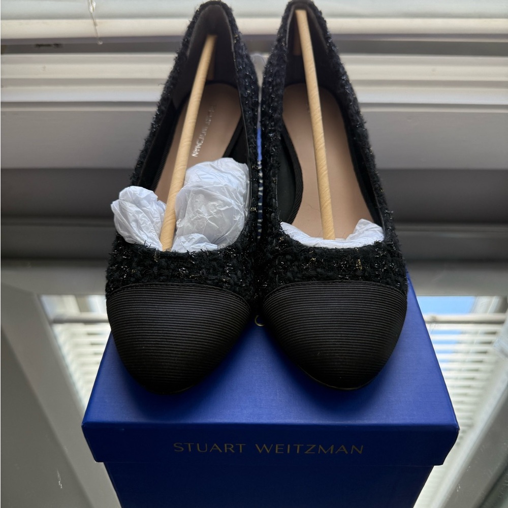 Stuart Weitzman Black Heels with Textured Fabrics